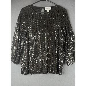 Joseph Ribkoff Womens Long Sleeve Lined Black Sequin Top Blouse Shirt 12